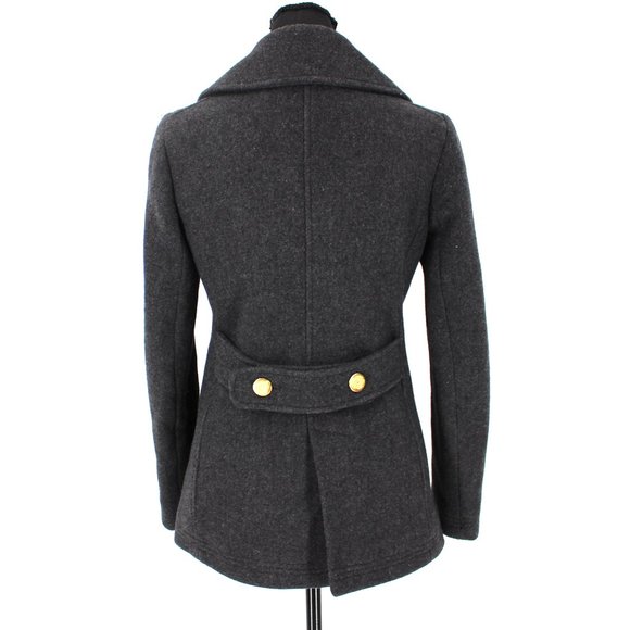 J. Crew Stadium Cloth Nello Gori Wool Blend Double Breasted Grey Pea Coat 0 XS - Picture 5 of 8